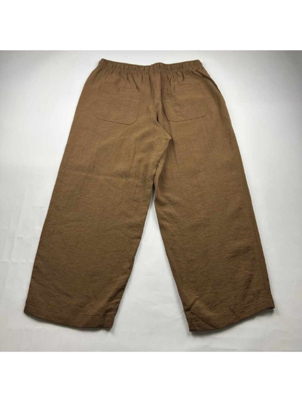 Zara Pecan Brown Crinkle Pull On Relaxed Leg Pant L - Picture 5 of 6
